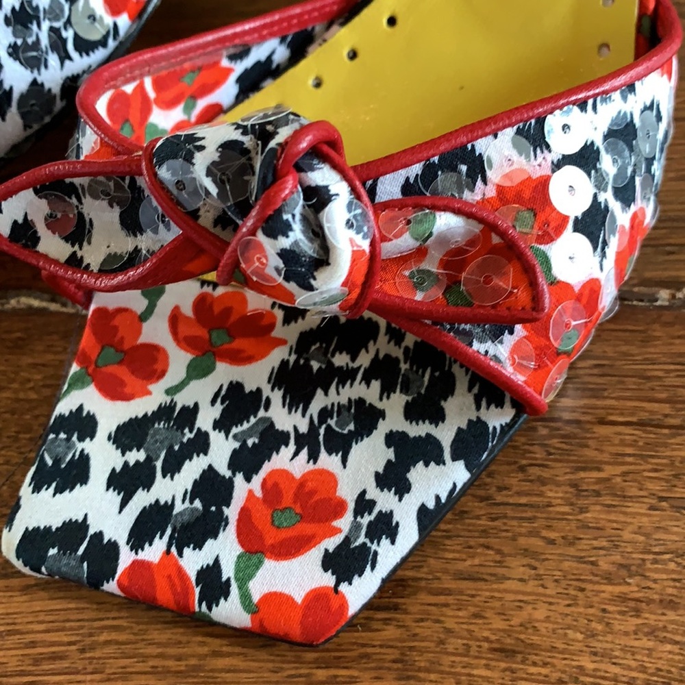 Kate Spade Sequined Bow Slide Ons with Funky Heels - Picture 2 of 7